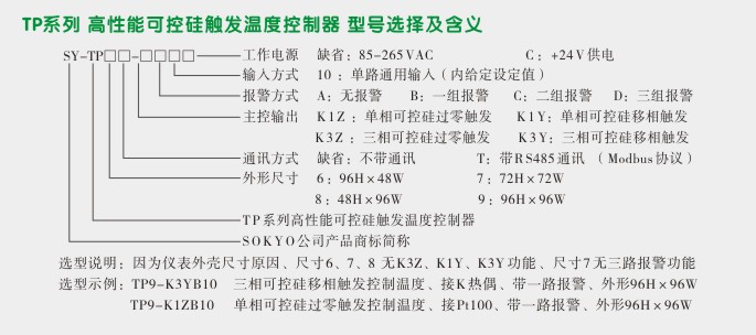 可控硅温度控制器,TP9单相过零触发温控器选型图