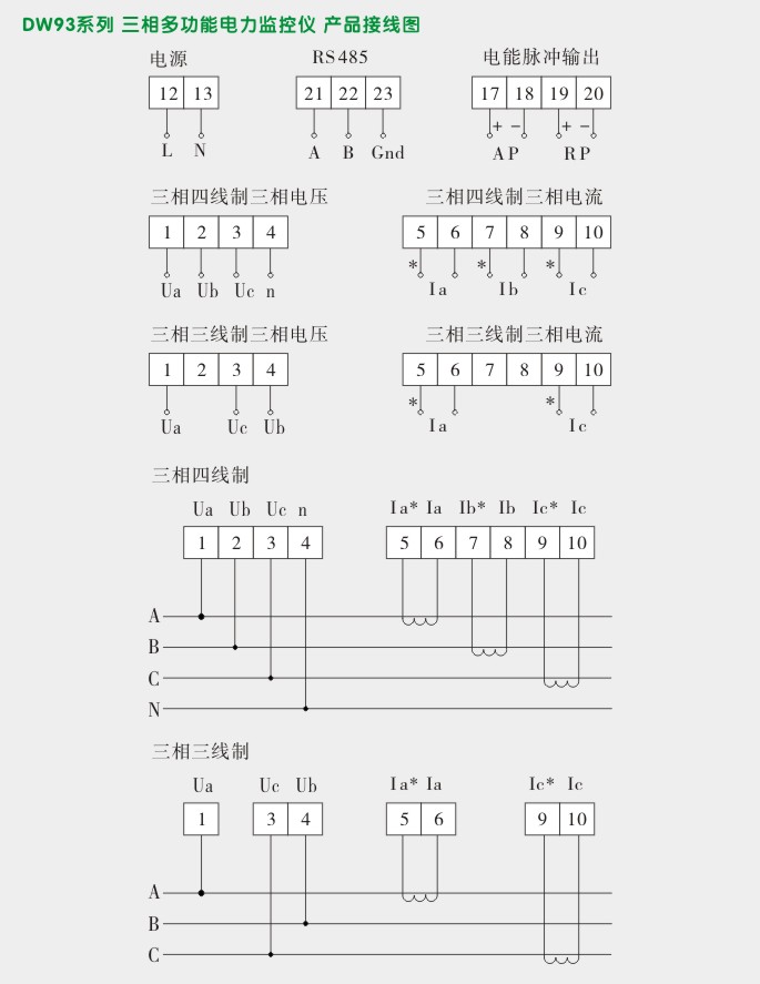 多功能电力仪表,DW93-1000三相多功能表接线图 多功能电力仪表,DW93-1000三相多功能表接线图